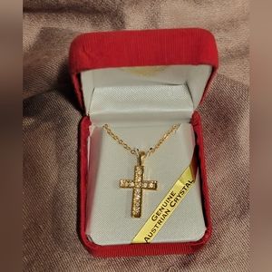 Genuine Austrian Crystal Cross Pendant With Necklace NIB!